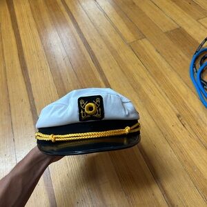 White and Black Captain's Hat with Gold Accents